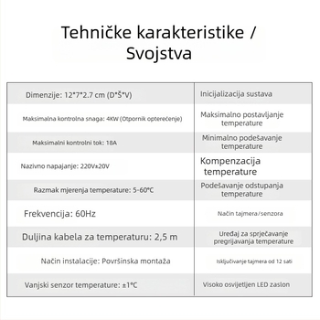 Termostat s digitalnim zaslonom za električni grijani film – inteligentna regulacija temperature, 0–60°C, ±2°C, 220V kabelska instalacija