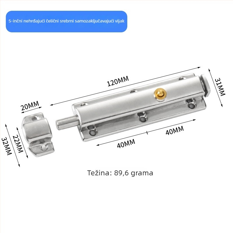 Automatski opružni zasun od nehrđajućeg čelika za kupaonica vrata, tip A zasun, brušeni završni sloj