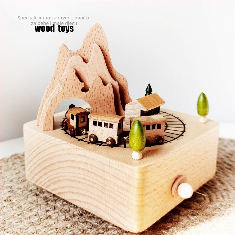 Drvena glazbena kutija za djecu, ručno izrađena, moderni minimalistički stil, mogućnost otiska logotipa, karuzela s plešućom djevojkom.