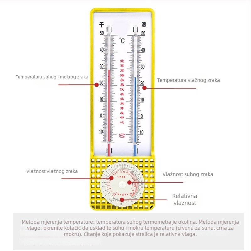 Unutarnji termohigrometar za kućnu upotrebu — Visoka preciznost; Pogodno za staklenike i dječju sobu; suho-vlažni psihrometar