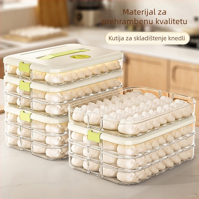 Kutija za skladištenje knedli za hladnjak i zamrzivač, plast, hrana-klase, višeslojni dizajn ladice, za zamrzavanje