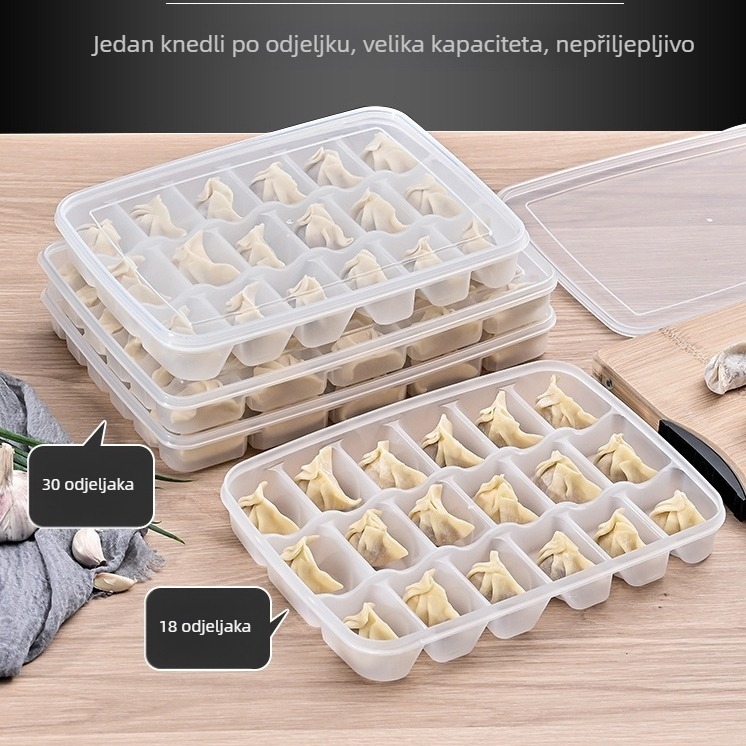 Kutija za knedle od hrane plastike, višeslojna i stiva se u hladnjaku i zamrzivaču