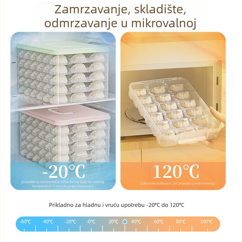 Kutija za zamrznute knedle s pretincima, plastična kutija za hranu, model 1807, jednostavan dizajn, velik kapacitet