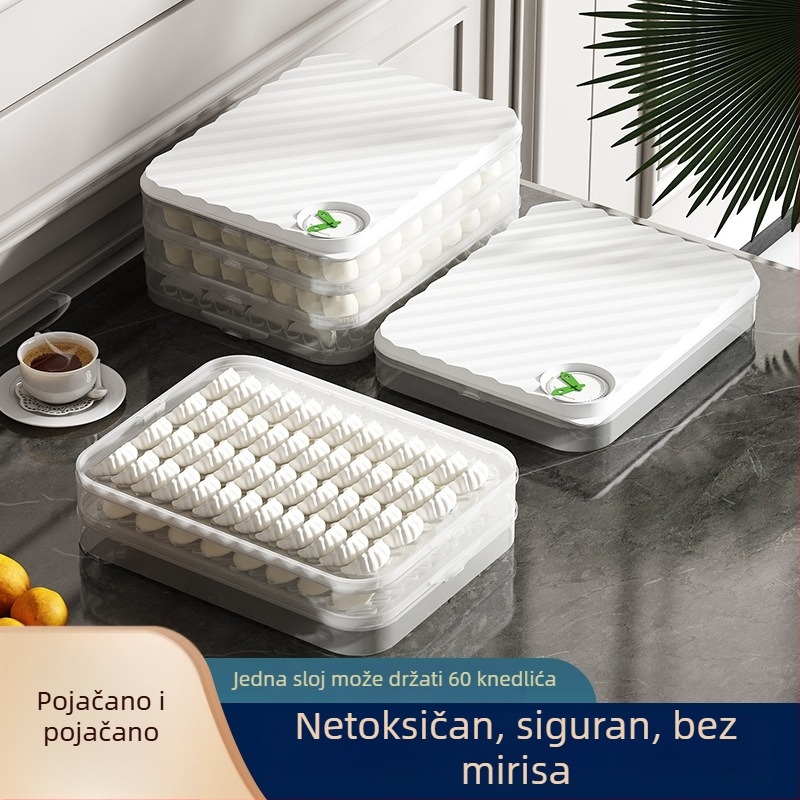 Kutija za pohranu dumplinga i wontona, plastika sigurna za hranu, pogodna za hladnjak i zamrzivač, zatvoreni pretinci, model JZH