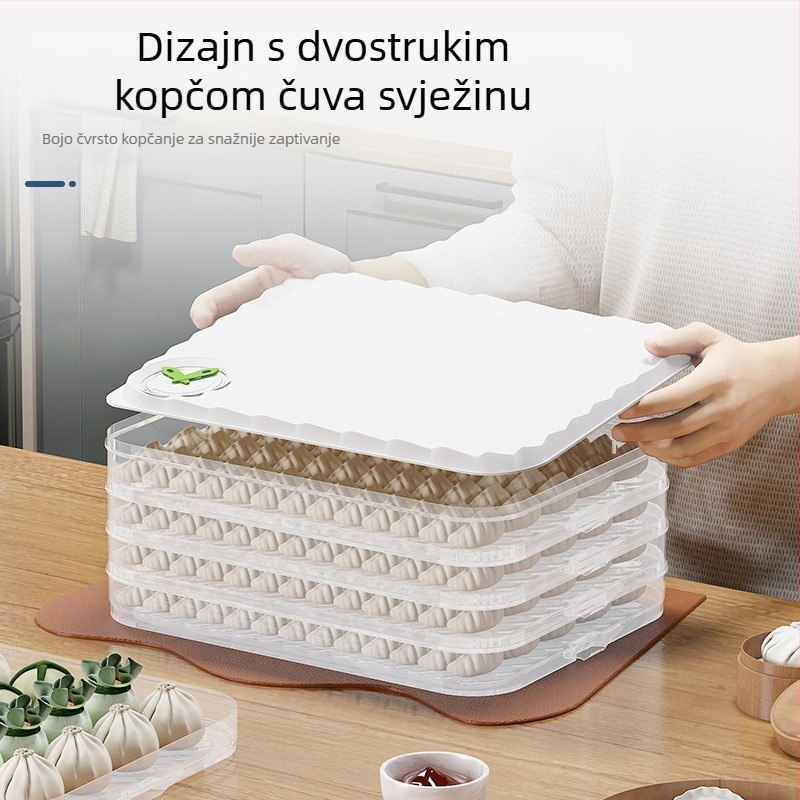 Kutija za pohranu dumplinga i wontona, plastika sigurna za hranu, pogodna za hladnjak i zamrzivač, zatvoreni pretinci, model JZH
