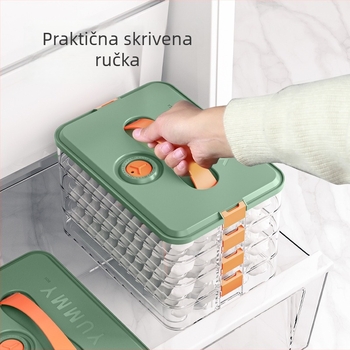 Kutija za zamrzavanje dumplings s ne‑prianjajućim dnom i zapečaćenim poklopcem; PP materijal; stil lagani luksuz.