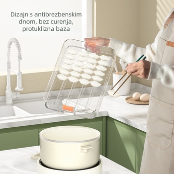 Kutija za zamrzavanje dumplings s ne‑prianjajućim dnom i zapečaćenim poklopcem; PP materijal; stil lagani luksuz.
