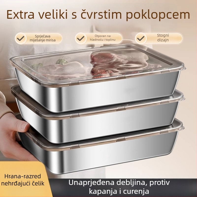 Kutija od nehrđajućeg čelika s poklopcem, pravokutnog oblika, kapacitet 800-1000 ml, održava toplinu, pogodno za mikrovalnu pećnicu