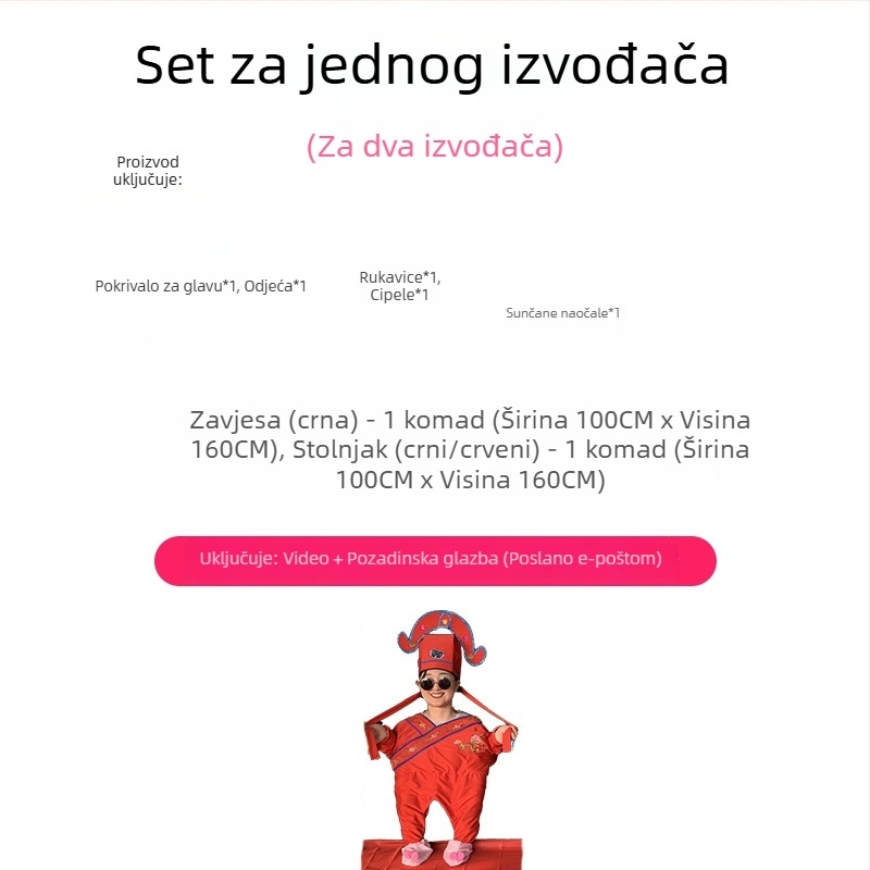 Cjelokupni set plesnih rekvizita za četvero talentiranih plesača uz kostime za scensko izvedbo, idealno za novogodišnji nastup.