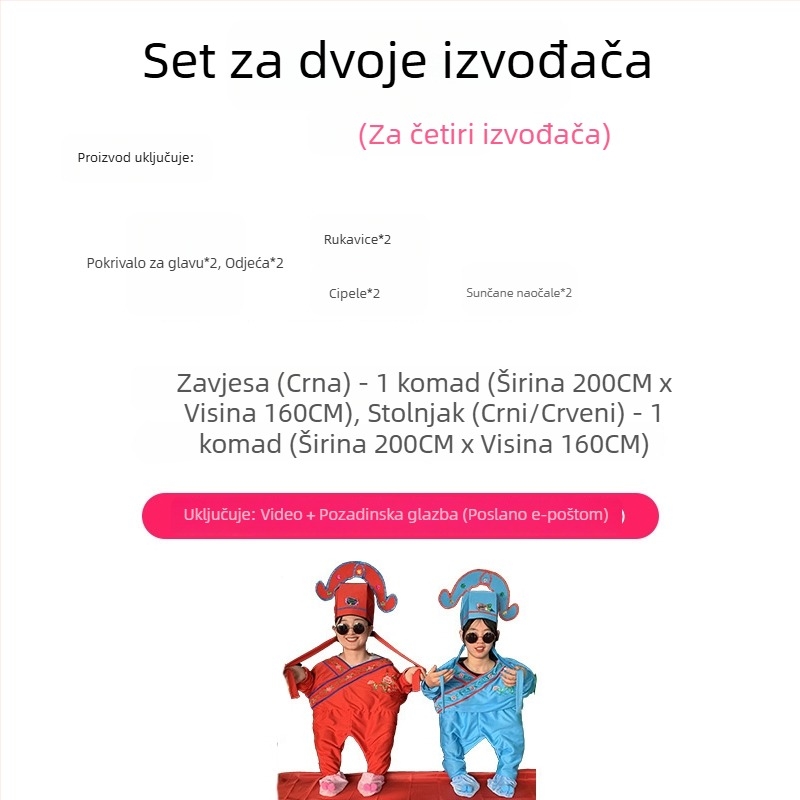 Cjelokupni set plesnih rekvizita za četvero talentiranih plesača uz kostime za scensko izvedbo, idealno za novogodišnji nastup.
