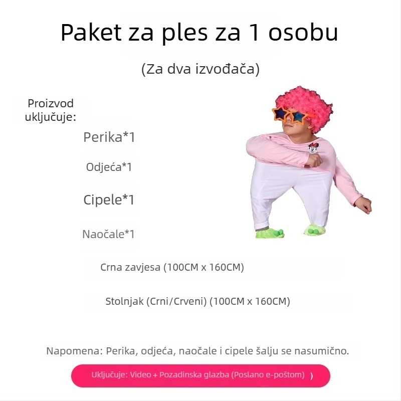 Cjelokupni set plesnih rekvizita za četvero talentiranih plesača uz kostime za scensko izvedbo, idealno za novogodišnji nastup.