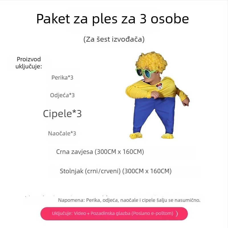 Cjelokupni set plesnih rekvizita za četvero talentiranih plesača uz kostime za scensko izvedbo, idealno za novogodišnji nastup.