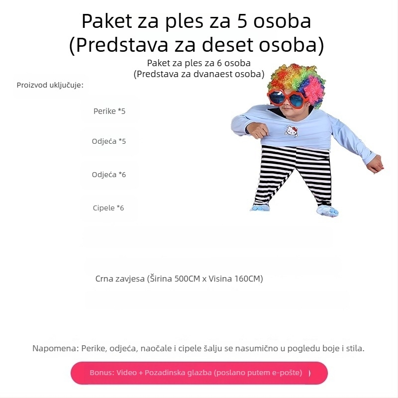 Cjelokupni set plesnih rekvizita za četvero talentiranih plesača uz kostime za scensko izvedbo, idealno za novogodišnji nastup.
