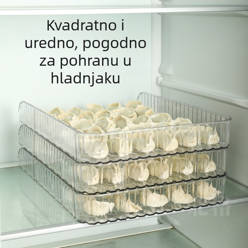 Pravokutna posuda za knedle s poklopcem, prehrambeni plast, nelepiva površina, velika kapaciteta, može se slagati