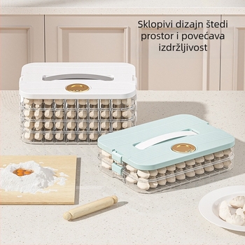 Višeslojna prozirna kutija za knedle, plastična, minimalistički dizajn, s neklizajućom dnom i tajmerom za očuvanje svježine