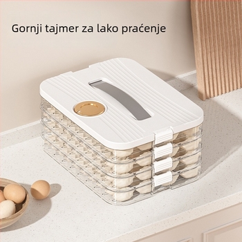 Višeslojna prozirna kutija za knedle, plastična, minimalistički dizajn, s neklizajućom dnom i tajmerom za očuvanje svježine