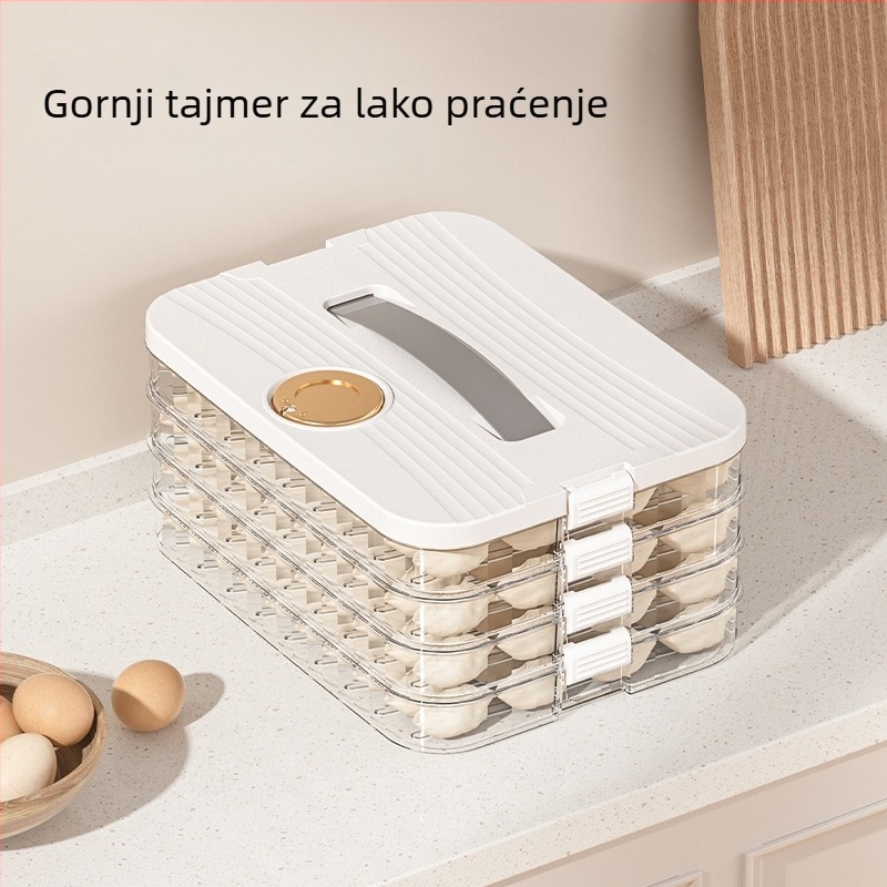 Višeslojna prozirna kutija za knedle, plastična, minimalistički dizajn, s neklizajućom dnom i tajmerom za očuvanje svježine