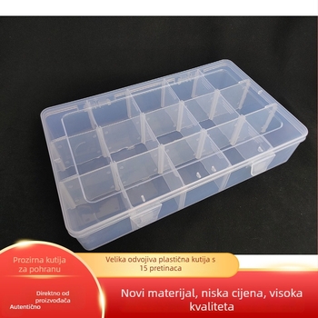 Velika prozirna plastična kutija za pohranu s 15 odjeljaka, odvojiva, za ribolovnu opremu, perle, metalne alate i pribor.