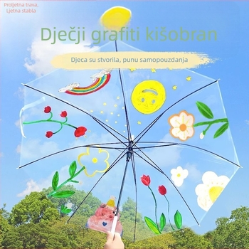 Prozirni dječji kišobran za DIY crtanje i ukrašavanje u razredu, PVC navlaka, čelični okvir s 8 rebara, ručno otvaranje i zatvaranje, plastična drška