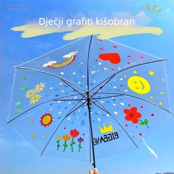 Prozirni dječji kišobran za DIY crtanje i ukrašavanje u razredu, PVC navlaka, čelični okvir s 8 rebara, ručno otvaranje i zatvaranje, plastična drška