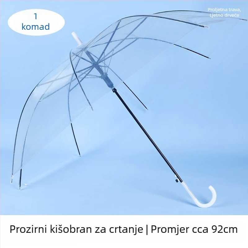 Prozirni dječji kišobran za DIY crtanje i ukrašavanje u razredu, PVC navlaka, čelični okvir s 8 rebara, ručno otvaranje i zatvaranje, plastična drška