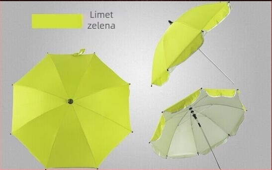 Nadžin za kolica s 8 rebara, okvir od čelika, UPF 50+ UV zaštita, ručno otvaranje i zatvaranje, duga drška, tkanina 210T sa srebrnim premazom