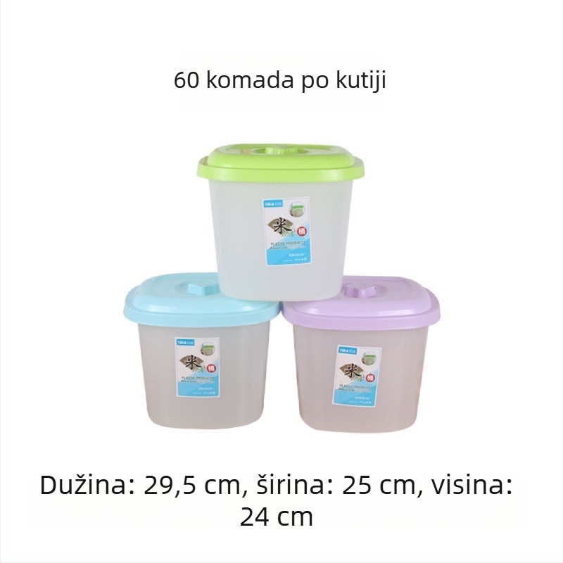 Spremnik za skladištenje riže – zatvoren, otporan na vlagu i štetnike; proziran PP plastični spremnik, kapacitet iznad 10 L za rižu i brašno