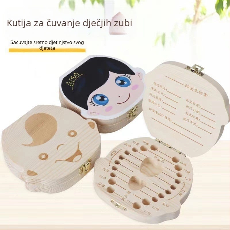 Drvena kutija za pohranu mliječnih zuba, pupčane vrpce i dlaka ploda; za djecu od 4 do 6 godina; pakiranje u Opp bag.