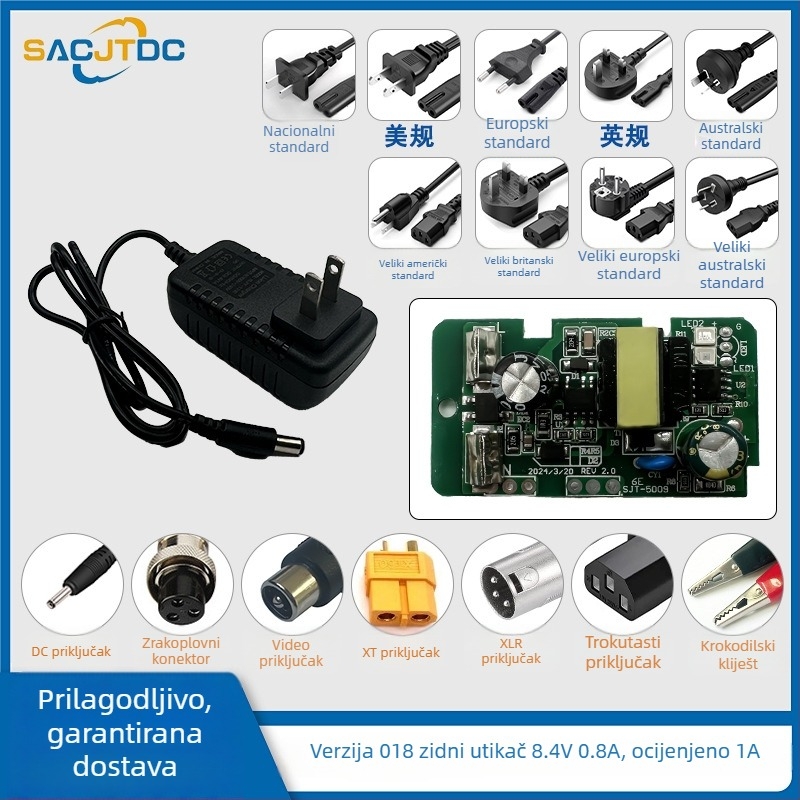 8.4V litij-ionski baterijski punjač, 1 utor, ulaz 100-240V, izlaz 8.4V, struje punjenja 1A/3A/4A/5A/10A