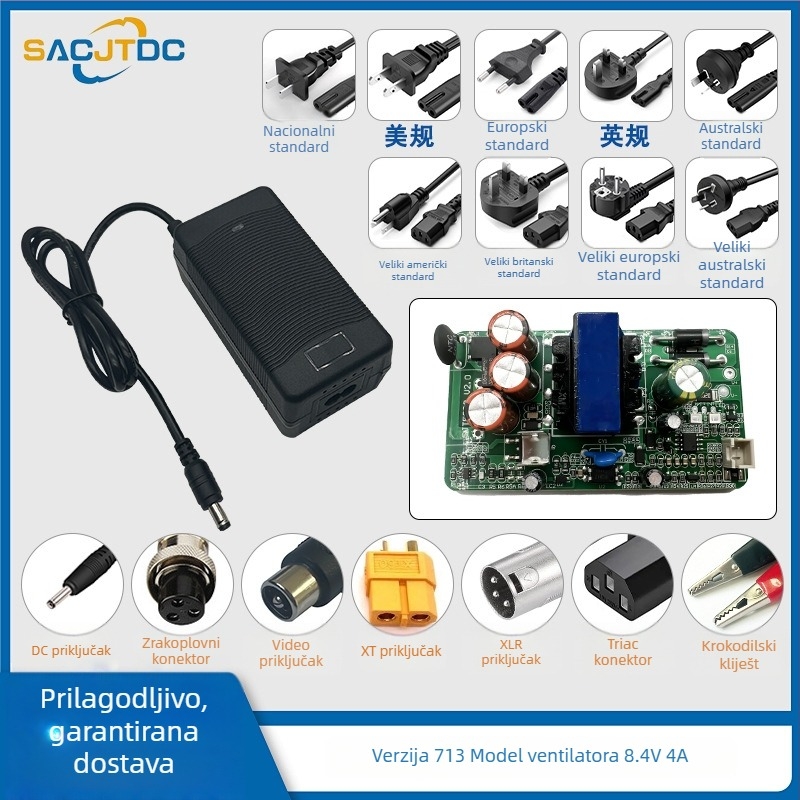 8.4V litij-ionski baterijski punjač, 1 utor, ulaz 100-240V, izlaz 8.4V, struje punjenja 1A/3A/4A/5A/10A