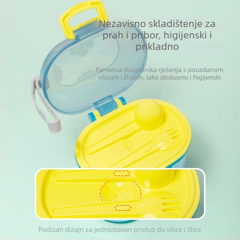 Prijenosni spremnik za mliječne praške za bebe sa zatvaračem poklopcem, otporan na vlagu i podijeljenim pregradama – pogodno od rođenja do 3 godine