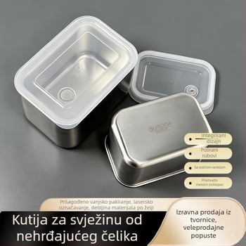 Kutija za hranu (304 nehrđajući čelik, kvadratna, s poklopcem, kapacitet 1–2 L, jednodijelna)