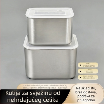 Kutija za hranu (304 nehrđajući čelik, kvadratna, s poklopcem, kapacitet 1–2 L, jednodijelna)