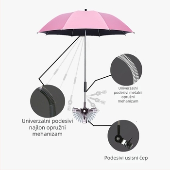 BANANA HT Suncana kišobran za dječji kolica s UPF 50+, 8 čeličnih rebara, tkanina 190T, ručno otvaranje, duga drška