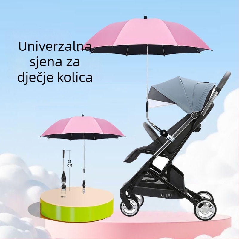 BANANA HT Suncana kišobran za dječji kolica s UPF 50+, 8 čeličnih rebara, tkanina 190T, ručno otvaranje, duga drška