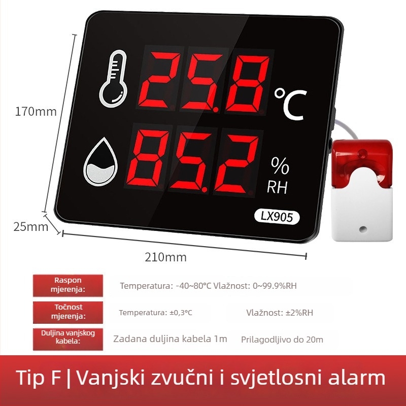 Industrijski visokoprecizni registrator temperature i vlage za unutarnju upotrebu u tvornici; napajanje iz mreže; kompatibilan s privatnom oznakom