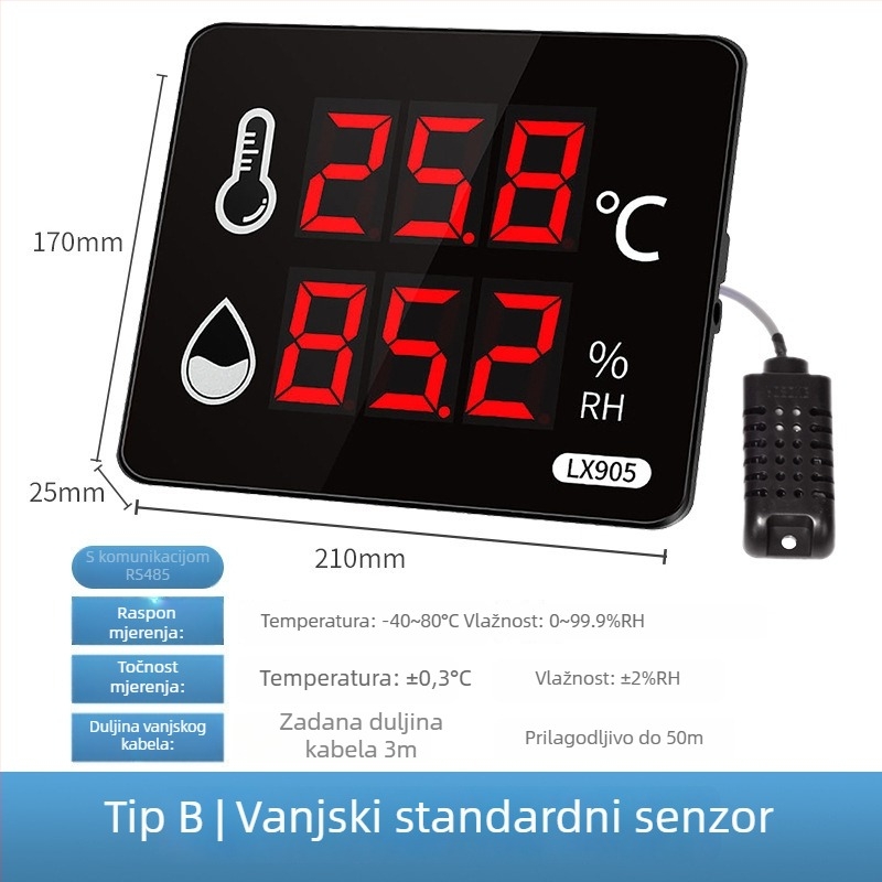 Industrijski visokoprecizni registrator temperature i vlage za unutarnju upotrebu u tvornici; napajanje iz mreže; kompatibilan s privatnom oznakom
