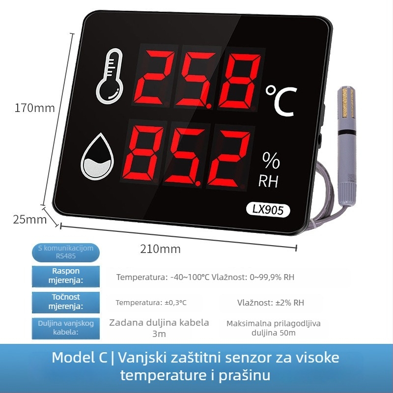 Industrijski visokoprecizni registrator temperature i vlage za unutarnju upotrebu u tvornici; napajanje iz mreže; kompatibilan s privatnom oznakom