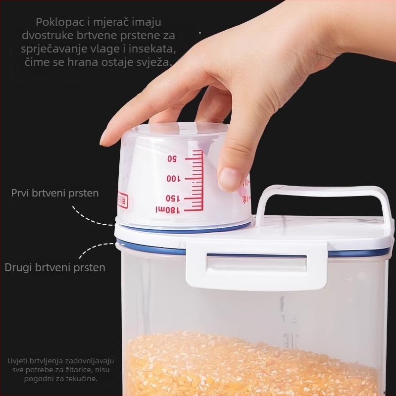 Plastična kutija za skladištenje riže u japanskom stilu, vodonepropusna, otporna na vlagu i štetnike, s funkcijom bilježenja datuma, kapacitet 5–6 L