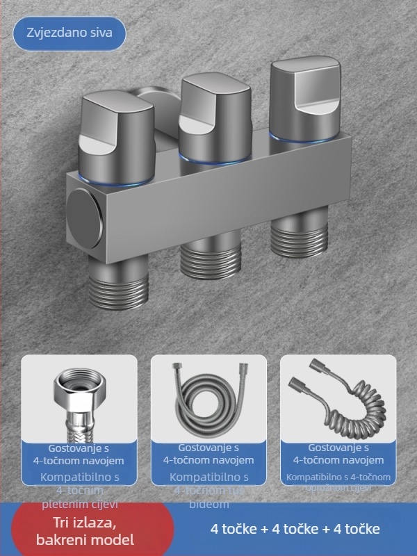 Bakarni kutni ventil s tri kontrole, četverostrani miješalnik s tri izlaza