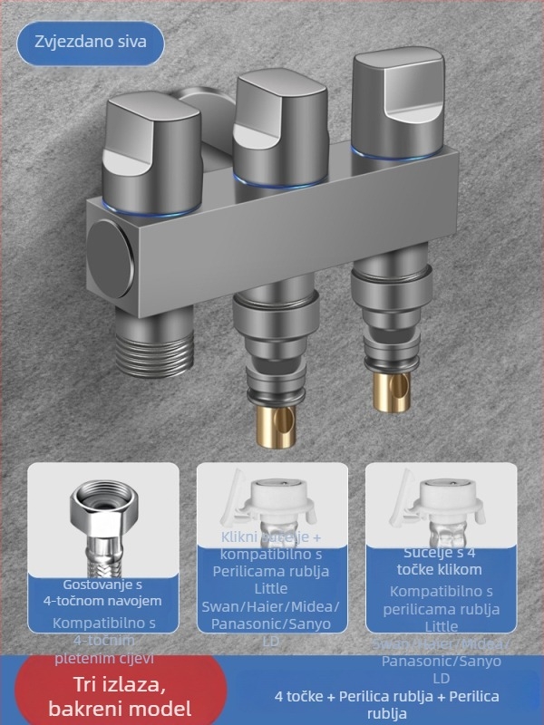 Bakarni kutni ventil s tri kontrole, četverostrani miješalnik s tri izlaza