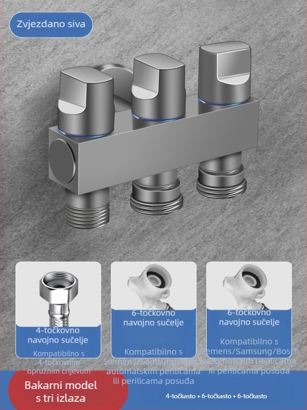 Bakarni kutni ventil s tri kontrole, četverostrani miješalnik s tri izlaza