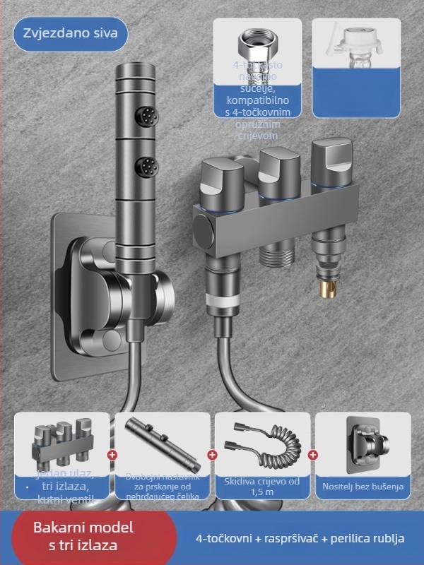 Bakarni kutni ventil s tri kontrole, četverostrani miješalnik s tri izlaza