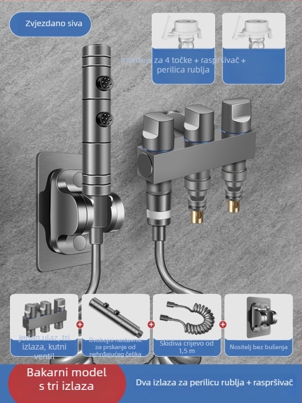 Bakarni kutni ventil s tri kontrole, četverostrani miješalnik s tri izlaza