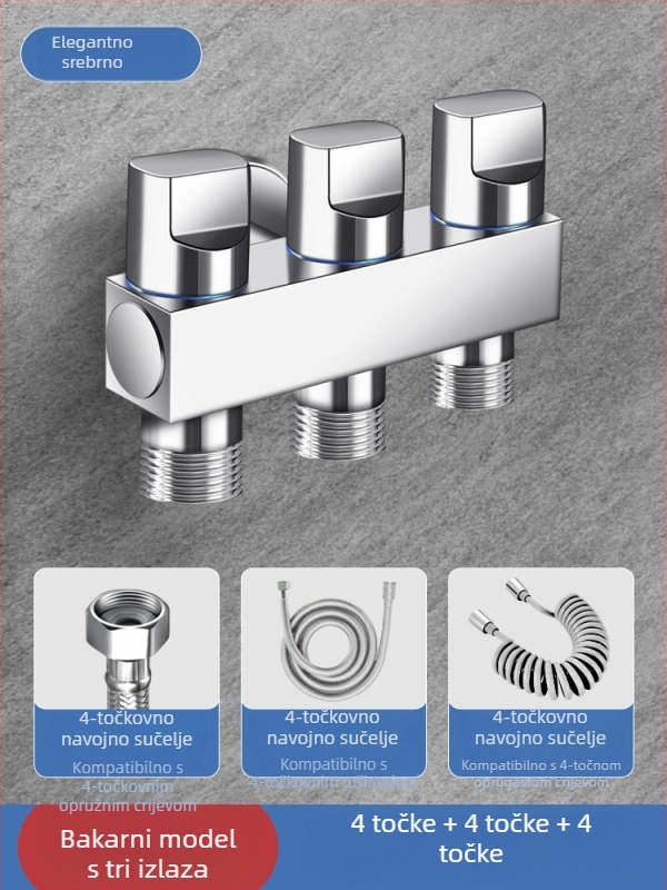 Bakarni kutni ventil s tri kontrole, četverostrani miješalnik s tri izlaza