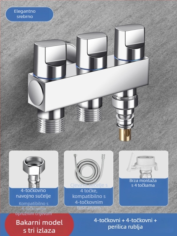 Bakarni kutni ventil s tri kontrole, četverostrani miješalnik s tri izlaza