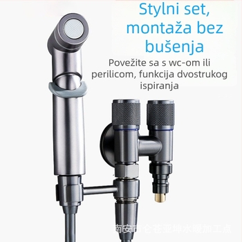 Kran za perilicu s jednim ulazom i dva izlaza, ugradbeni u zid, nehrđajući čelik, model T-tip, radni tlak <0,7 MPa, unutarnji promjer univerzalni 4 točke, tuš za WC, dvostruki vodeni razvodnik