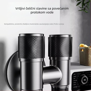 Kran za perilicu s jednim ulazom i dva izlaza, ugradbeni u zid, nehrđajući čelik, model T-tip, radni tlak <0,7 MPa, unutarnji promjer univerzalni 4 točke, tuš za WC, dvostruki vodeni razvodnik