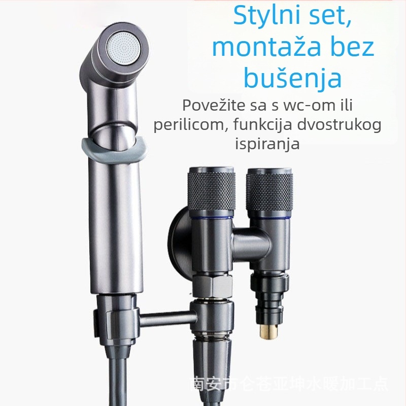 Kran za perilicu s jednim ulazom i dva izlaza, ugradbeni u zid, nehrđajući čelik, model T-tip, radni tlak <0,7 MPa, unutarnji promjer univerzalni 4 točke, tuš za WC, dvostruki vodeni razvodnik