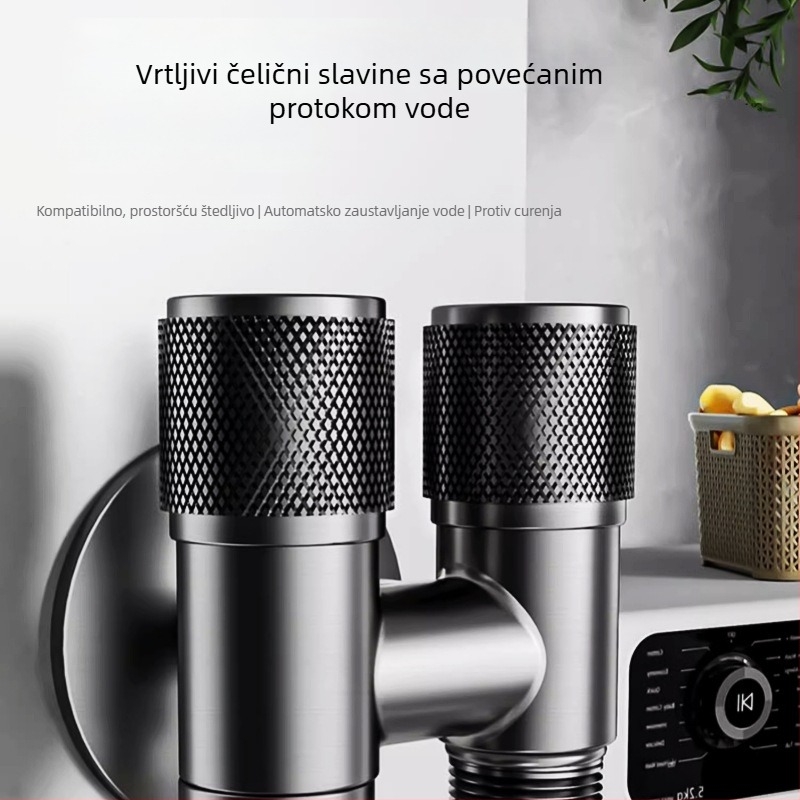 Kran za perilicu s jednim ulazom i dva izlaza, ugradbeni u zid, nehrđajući čelik, model T-tip, radni tlak <0,7 MPa, unutarnji promjer univerzalni 4 točke, tuš za WC, dvostruki vodeni razvodnik